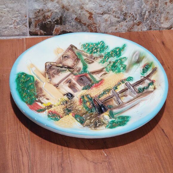 Chalkware English Cottage Forest 3D Cobblestone Streets Plaster Wall Hanging Dec - Picture 10 of 12